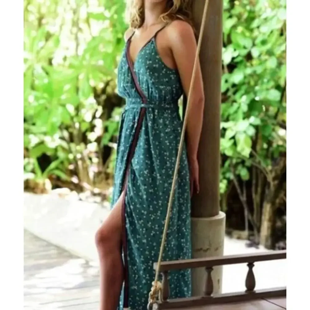 Billabong- Juniors' Soft Seas Green and White Printed Maxi Sundress- Small - Picture 2 of 8